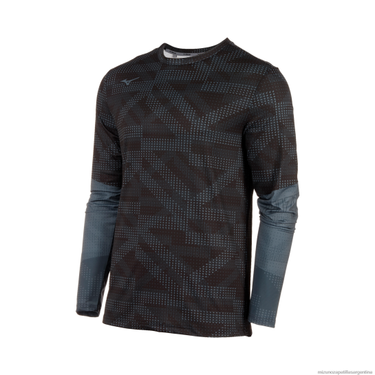 manga larga para correr imprimible hombres 4H0PZ253 vestir negro(9090) Mizuno Sports