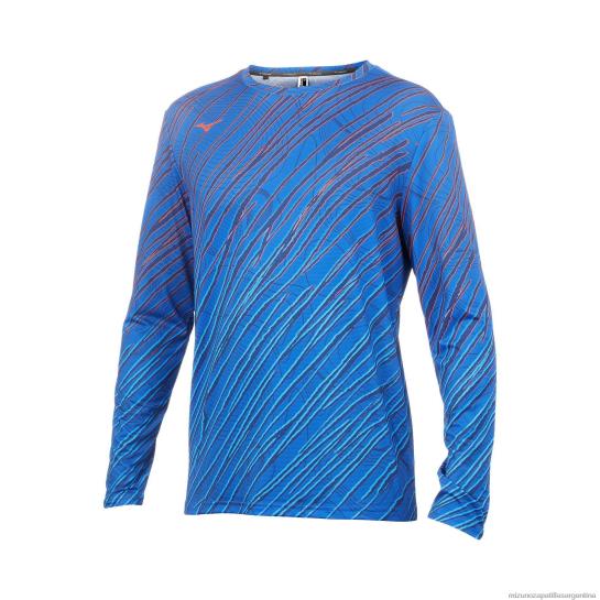 manga larga para correr imprimible hombres 4H0PZ255 vestir corteza-azul olímpico(pr50) Mizuno Sports