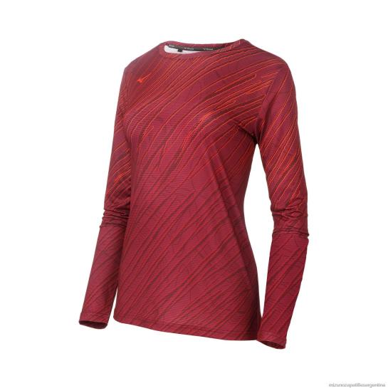 manga larga para correr imprimible mujer 4H0PZ250 vestir corteza-ciruela roja (pr49) Mizuno Sports